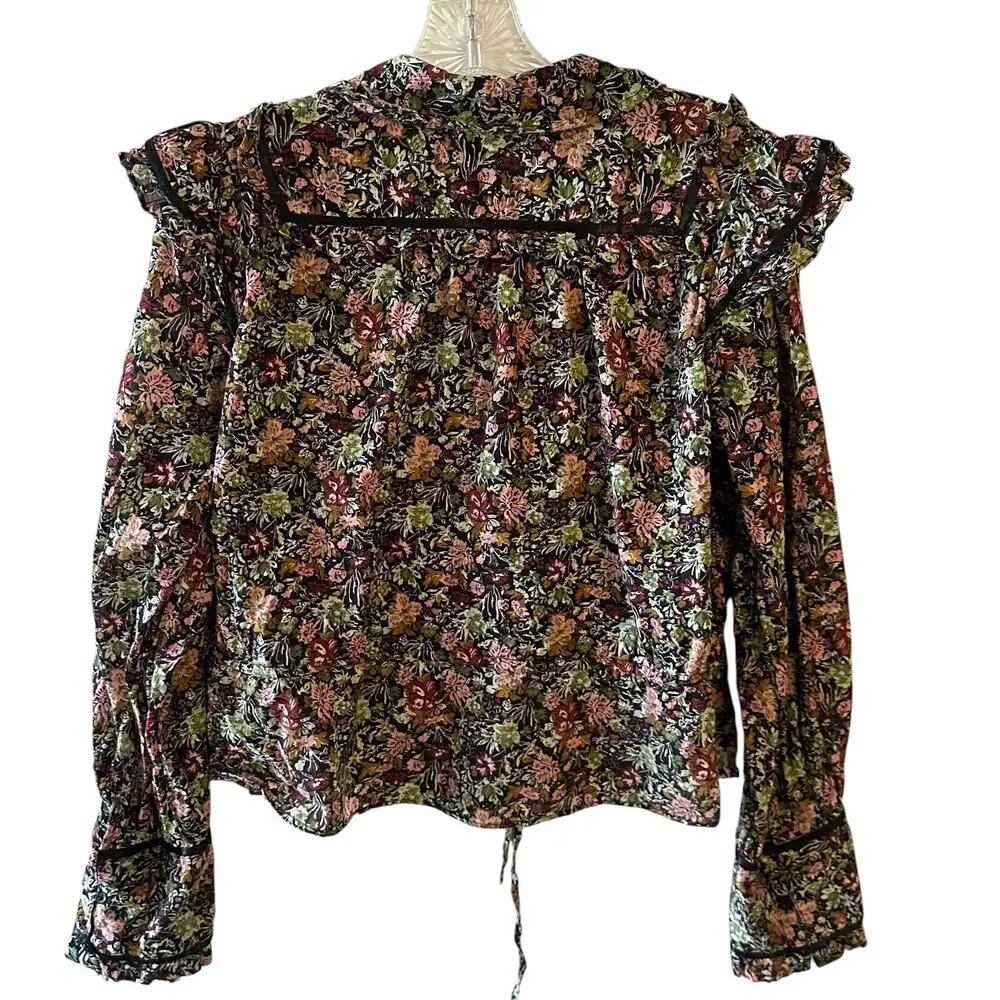 Free People Daybreak Top Womens Small Moody Floral Boho Ruffled Blouse